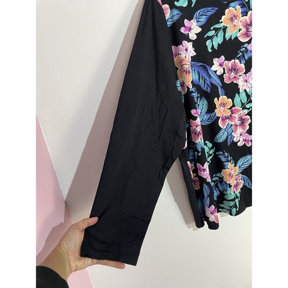 Lands End Swim Top Womens 3X Black Floral UPF50 Rash Guard Beach Resort Cruise - Picture 4 of 10